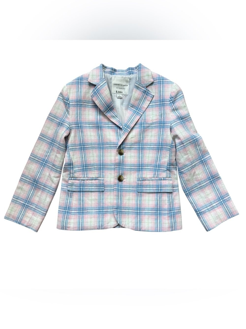 Janie and Jack Pastel Plaid Linen Blend Blazer Jacket Preppy Easter Spring Sz 6